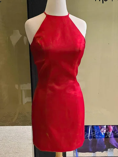 Sheath/Column Halter Silk-like Satin Short/Mini Homecoming Dresses #Milly020110931
