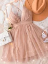 A-line V-neck Tulle Short/Mini Homecoming Dresses #Milly020110939