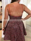A-line V-neck Sequined Short/Mini Homecoming Dresses #Milly020110988