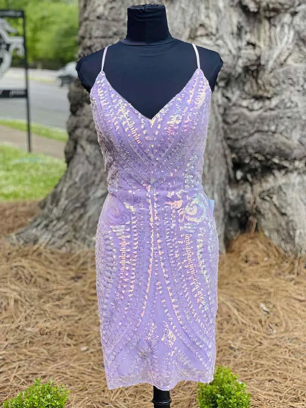 Sheath/Column V-neck Lace Short/Mini Homecoming Dresses #Milly020111002