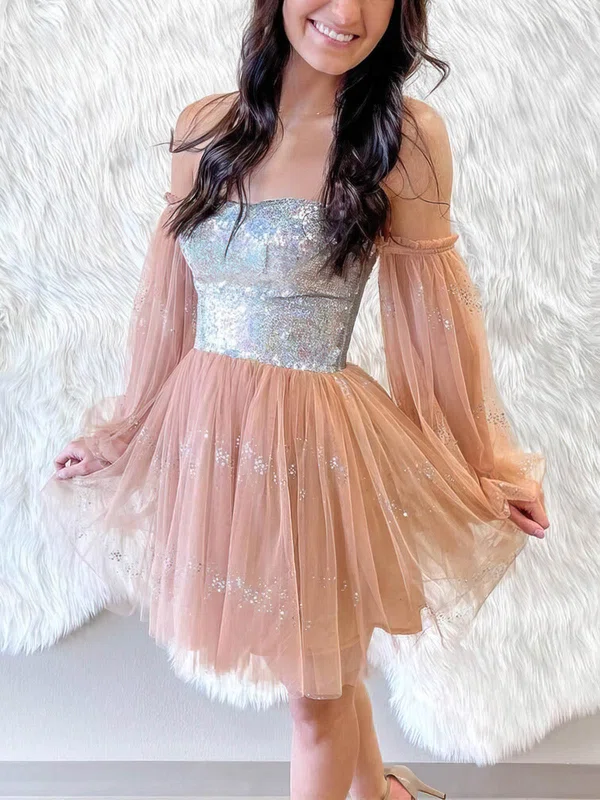 A-line Off-the-shoulder Tulle Short/Mini Homecoming Dresses With Beading #Milly020111017