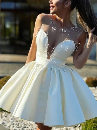 Illusion Satin Skater Homecoming Dresses With Beading #Milly020111027