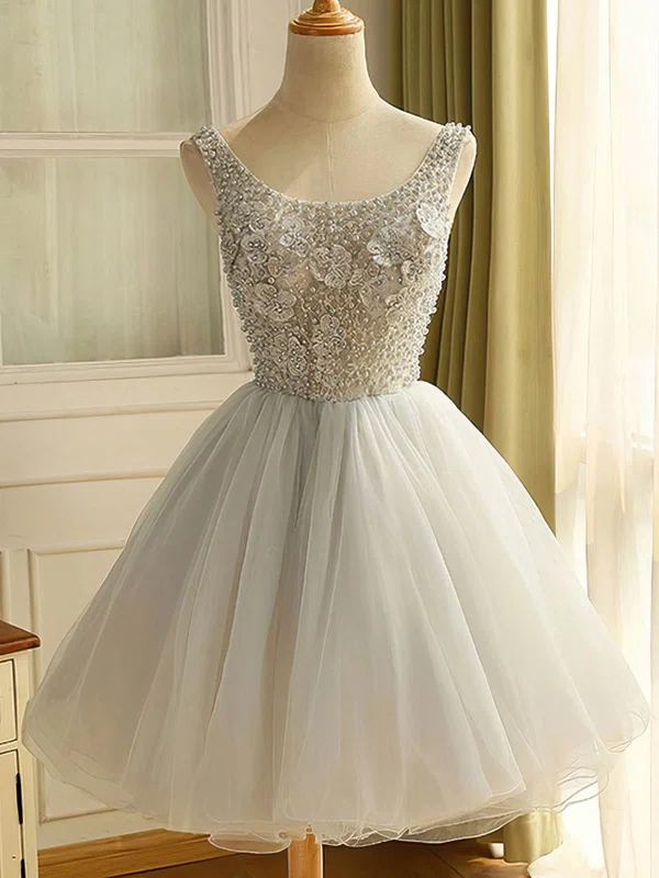 Ball Gown Scoop Neck Tulle Knee-length Homecoming Dresses With Appliques Lace #Milly020111035
