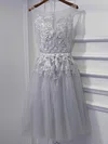 A-line Illusion Tulle Knee-length Homecoming Dresses With Appliques Lace #Milly020111036