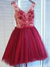 Ball Gown V-neck Tulle Short/Mini Homecoming Dresses With Appliques Lace #Milly020111040