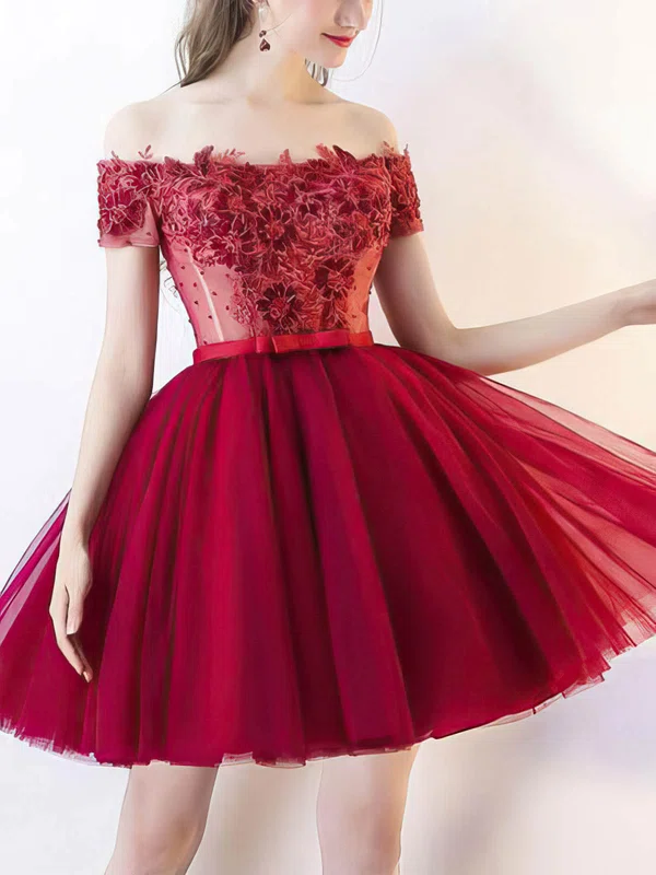 Ball Gown Off-the-shoulder Tulle Short/Mini Homecoming Dresses With Appliques Lace #Milly020111041