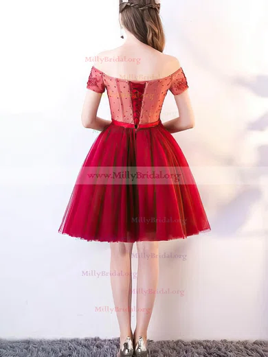Red Appliques Off-the-Shoulder Mini Homecoming Dress