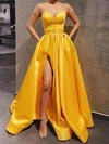 A-line V-neck Satin Floor-length Formal Dresses With Sashes/Ribbons PT020109671