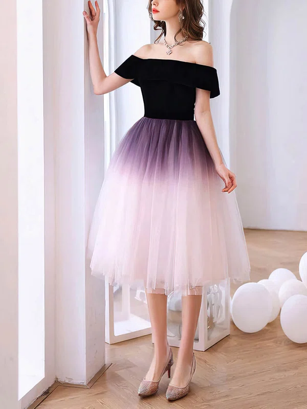 Ball Gown Off-the-shoulder Tulle Tea-length Homecoming Dresses #Milly020111051