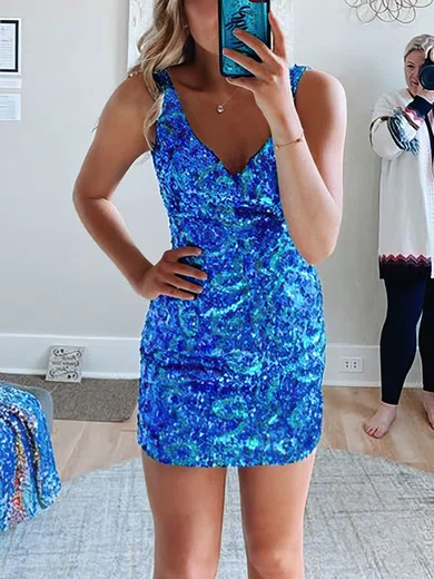 Sparkly Bodycon Sequin V-neck Homecoming Dresses #Milly020111087