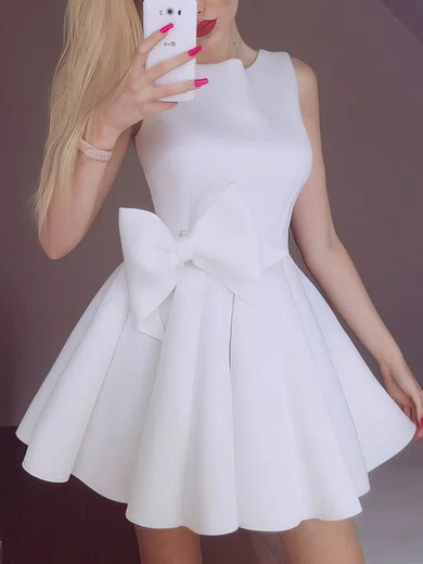 A-line Scoop Neck Stretch Crepe Homecoming Dresses With Bow #Milly020111092