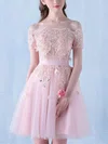 A-line Off-the-shoulder Tulle Knee-length Homecoming Dresses With Lace #Milly020111119