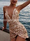 Sheath/Column V-neck Sequined Short/Mini Homecoming Dresses With Split Front #Milly020111142