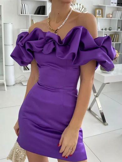 Off-the-shoulder Satin Ruffle Bodycon Homecoming Dresses #Milly020111143