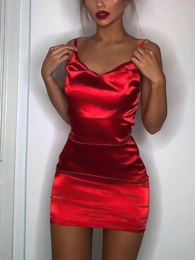 Red Satin Ruched Bodycon Mini Dress #Milly020111145
