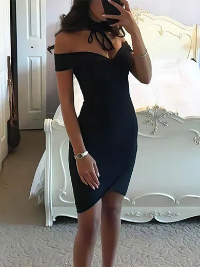 Black Asymmetrical Off-The-Shoulder Bodycon Homecoming Dresses #Milly020111166