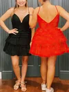 A-line V-neck Glitter Short/Mini Homecoming Dresses With Tiered #Milly020111180
