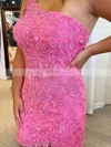Sheath/Column One Shoulder Lace Tulle Short/Mini Homecoming Dresses With Beading #Milly020111181
