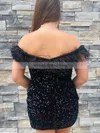Sheath/Column Off-the-shoulder Sequined Short/Mini Homecoming Dresses With Feathers / Fur #Milly020111185
