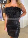 Sheath/Column Strapless Sequined Short/Mini Homecoming Dresses With Feathers / Fur #Milly020111193