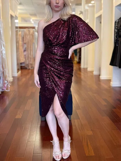 One-Shoulder Sequin Asymmetrical Bodycon Homecoming Dresses #Milly020111196