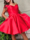 A-line Off-the-shoulder Satin Knee-length Homecoming Dresses With Pockets #Milly020111251