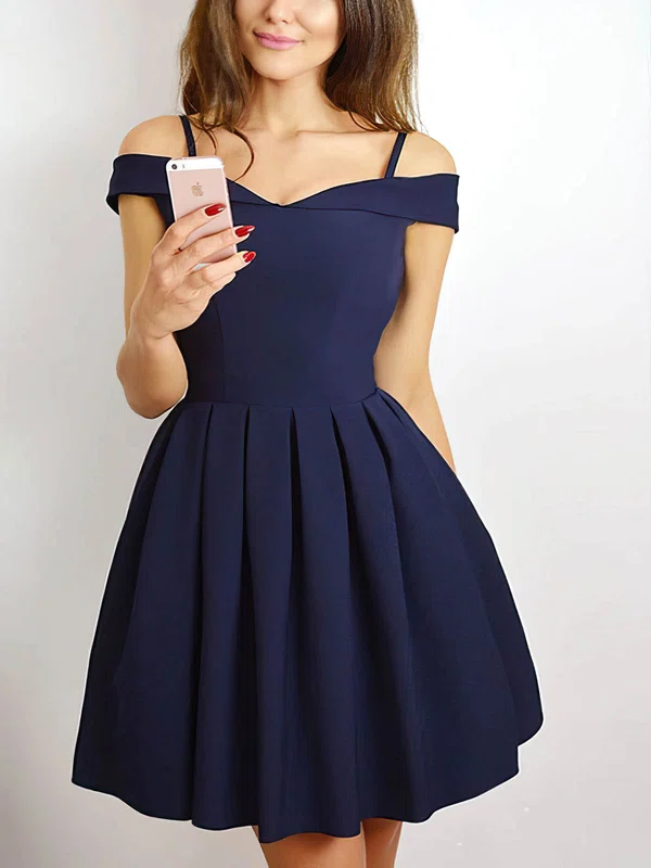 A-line V-neck Satin Short/Mini Homecoming Dresses #Milly020111257