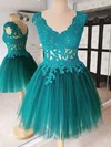 Ball Gown V-neck Tulle Short/Mini Homecoming Dresses With Appliques Lace #Milly020111262