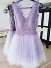 A-line V-neck Tulle Short/Mini Homecoming Dresses With Appliques Lace #Milly020111263