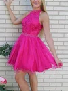 A-line High Neck Tulle Lace Short/Mini Homecoming Dresses With Beading #Milly020111385