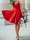 A-line V-neck Satin Knee-length Homecoming Dresses #Milly020111391