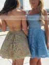 A-line Scoop Neck Tulle Lace Knee-length Homecoming Dresses With Appliques Lace #Milly020111401