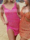 Sheath/Column V-neck Sequined Short/Mini Homecoming Dresses With Split Front #Milly020111404