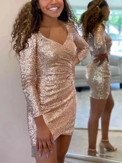 Long Sleeve Sequin Bodycon Homecoming Dresses #Milly020111412