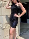 Sheath/Column One Shoulder Sequined Short/Mini Homecoming Dresses With Feathers / Fur #Milly020111415