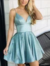 A-line V-neck Shimmer Crepe Short/Mini Homecoming Dresses #Milly020111430