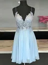 A-line V-neck Chiffon Short/Mini Homecoming Dresses With Appliques Lace #Milly020111431