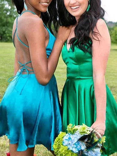 Green Backless Satin Homecoming Dresses #Milly020111443