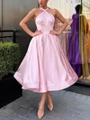 A-line Halter Satin Tea-length Homecoming Dresses With Bow #Milly020111446