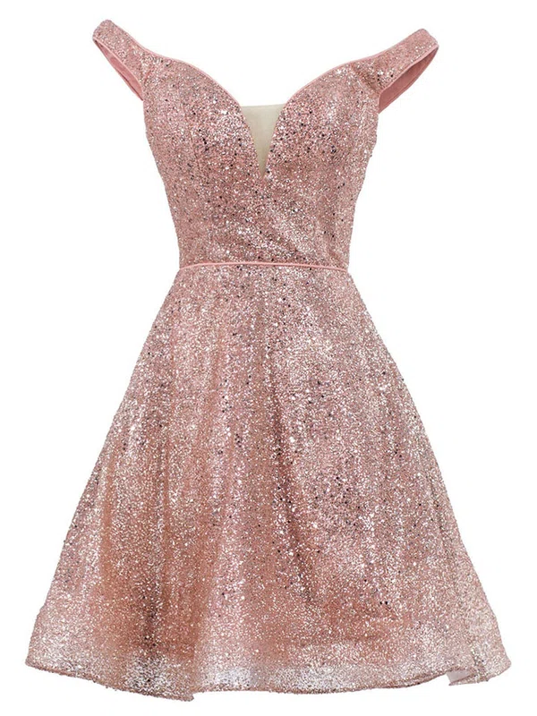 A-line Off-the-shoulder Glitter Short/Mini Homecoming Dresses #Milly020111273