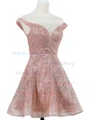 A-line Off-the-shoulder Glitter Short/Mini Homecoming Dresses #Milly020111273