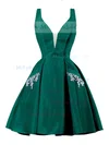 A-line V-neck Satin Knee-length Homecoming Dresses With Pockets #Milly020111274