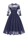 A-line High Neck Chiffon Tea-length Homecoming Dresses With Appliques Lace #Milly020111276