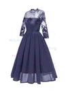 A-line High Neck Chiffon Tea-length Homecoming Dresses With Lace #Milly020111276