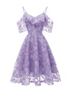A-line V-neck Lace Tea-length Homecoming Dresses #Milly020111277