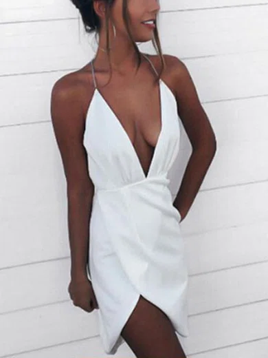 Deep V-neck Satin Split Homecoming Dresses #Milly020111323