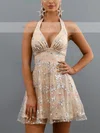 A-line Halter Tulle Short/Mini Homecoming Dresses With Sequins #Milly020111329