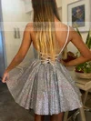 A-line V-neck Glitter Short/Mini Homecoming Dresses With Beading #Milly020111331