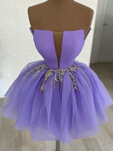 Ball Gown Straight Tulle Short/Mini Homecoming Dresses With Beading #Milly020111338