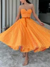 Ball Gown Sweetheart Glitter Tea-length Homecoming Dresses With Sashes / Ribbons #Milly020111345